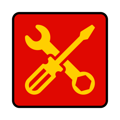 Wartung Symbol mit einem Schraubenschlüssel und einem Schraubendreher auf rotem Hintergrund.