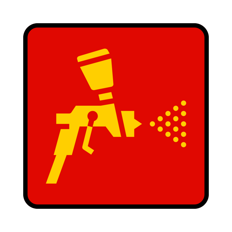 2TaktGarage Krefeld: Ersatzteile, Flüssigkeiten, Inspektionen icon in rot mit pulverbeschichtungssprüher drauf