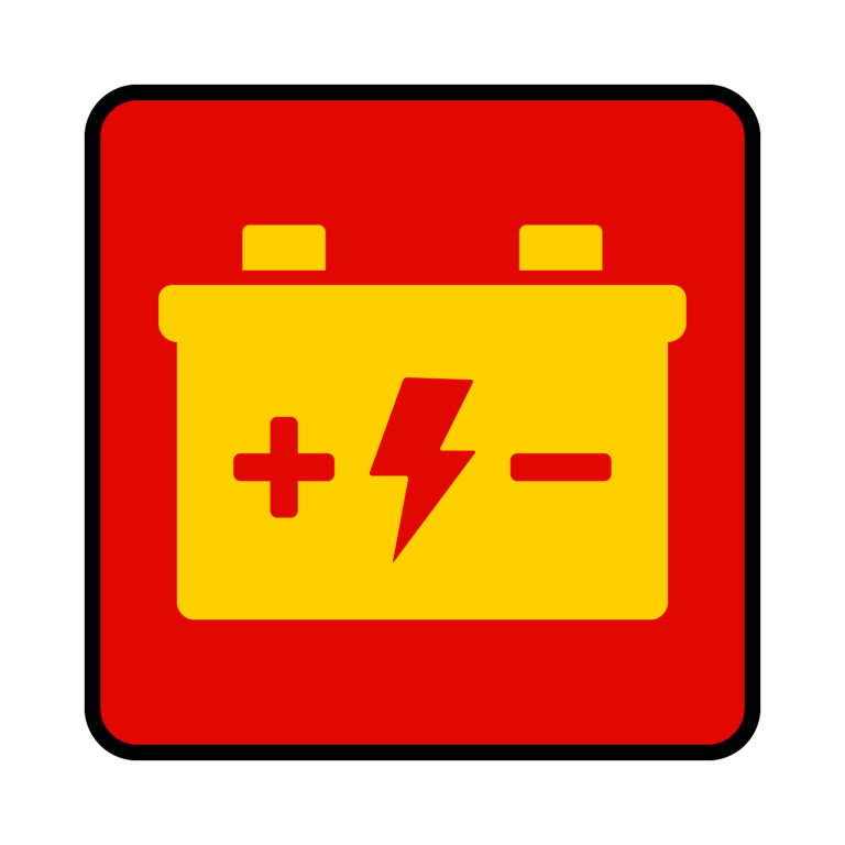 2TaktGarage Krefeld: Ersatzteile, Flüssigkeiten, Inspektionen icon in rot mit batterie drauf