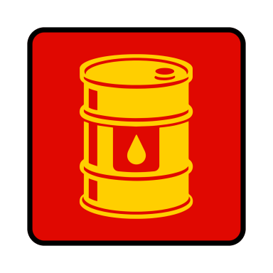 Flüssigkeiten Gelber Ölfaschen-Symbol auf rotem Hintergrund.